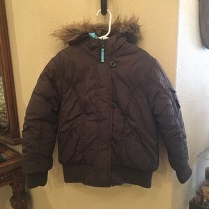 BIG CHILL Girls REVERSIBLE Puffer Faux Fur Hoodie Winter Jacket Size 5/6Y